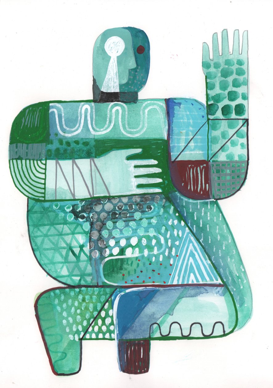 Zbiorniki lądowe i wodne 2, 2023 (farba mieszana na papierze) autorstwa David Shillinglaw