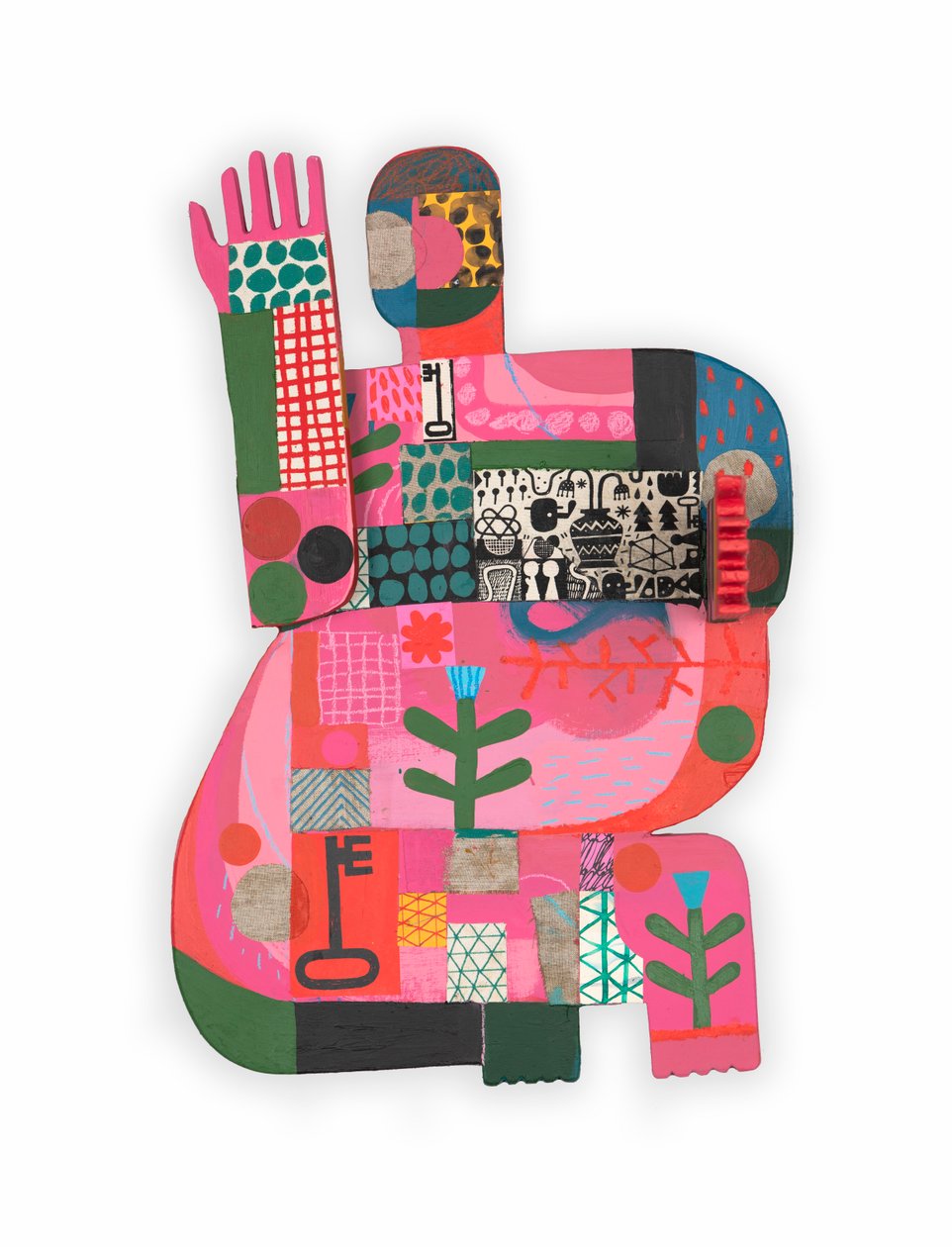 Hot Mess / Unhinged 1A, 2023 (mieszana farba i kolaż na drewnianym zestawie na zawiasach) autorstwa David Shillinglaw