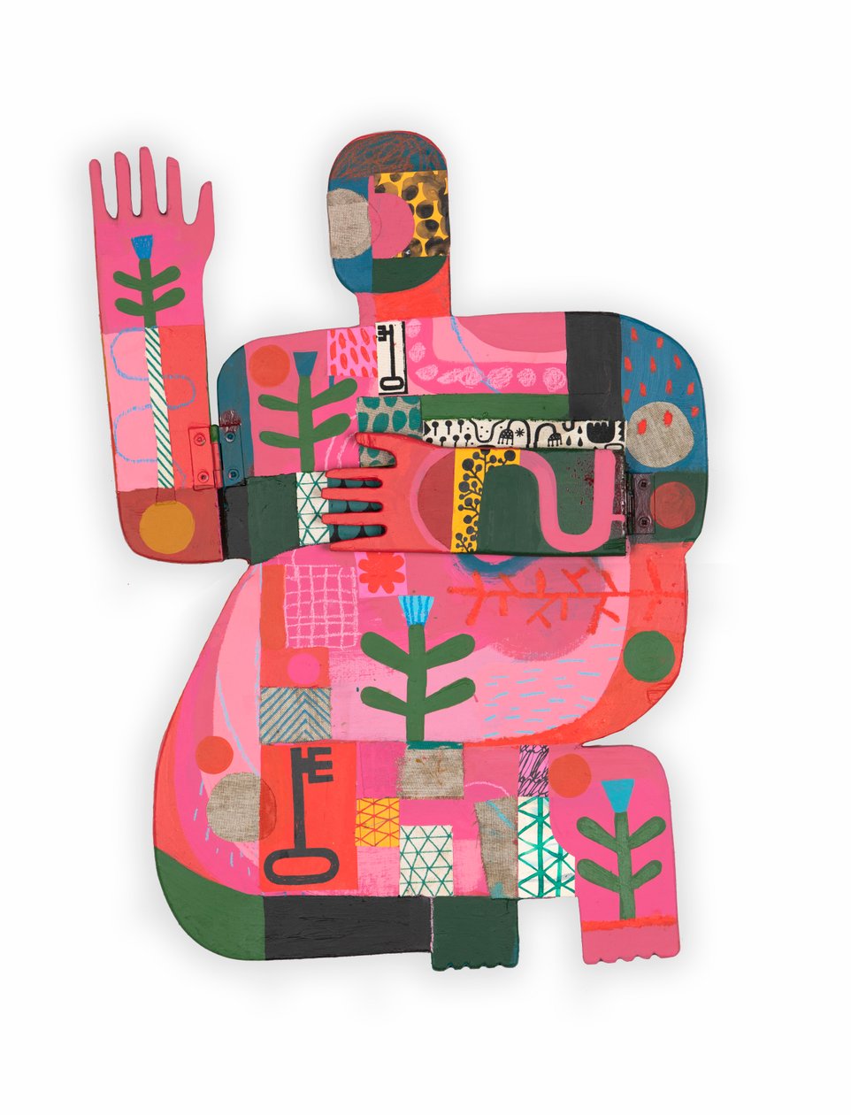 Hot Mess / Unhinged 1B, 2023 (mieszana farba i kolaż na drewnianym zestawie na zawiasach) autorstwa David Shillinglaw