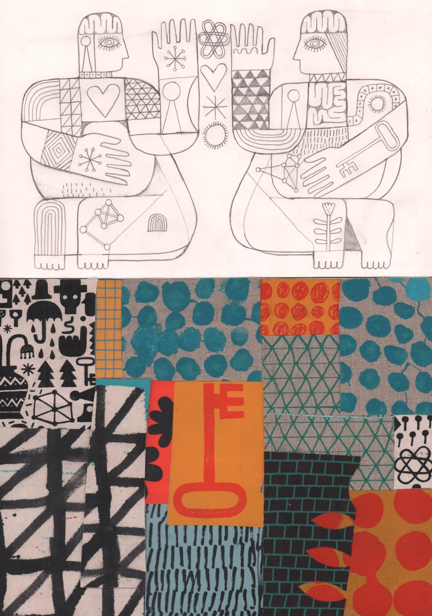To chemia, 2023 (farba i kolaż) autorstwa David Shillinglaw
