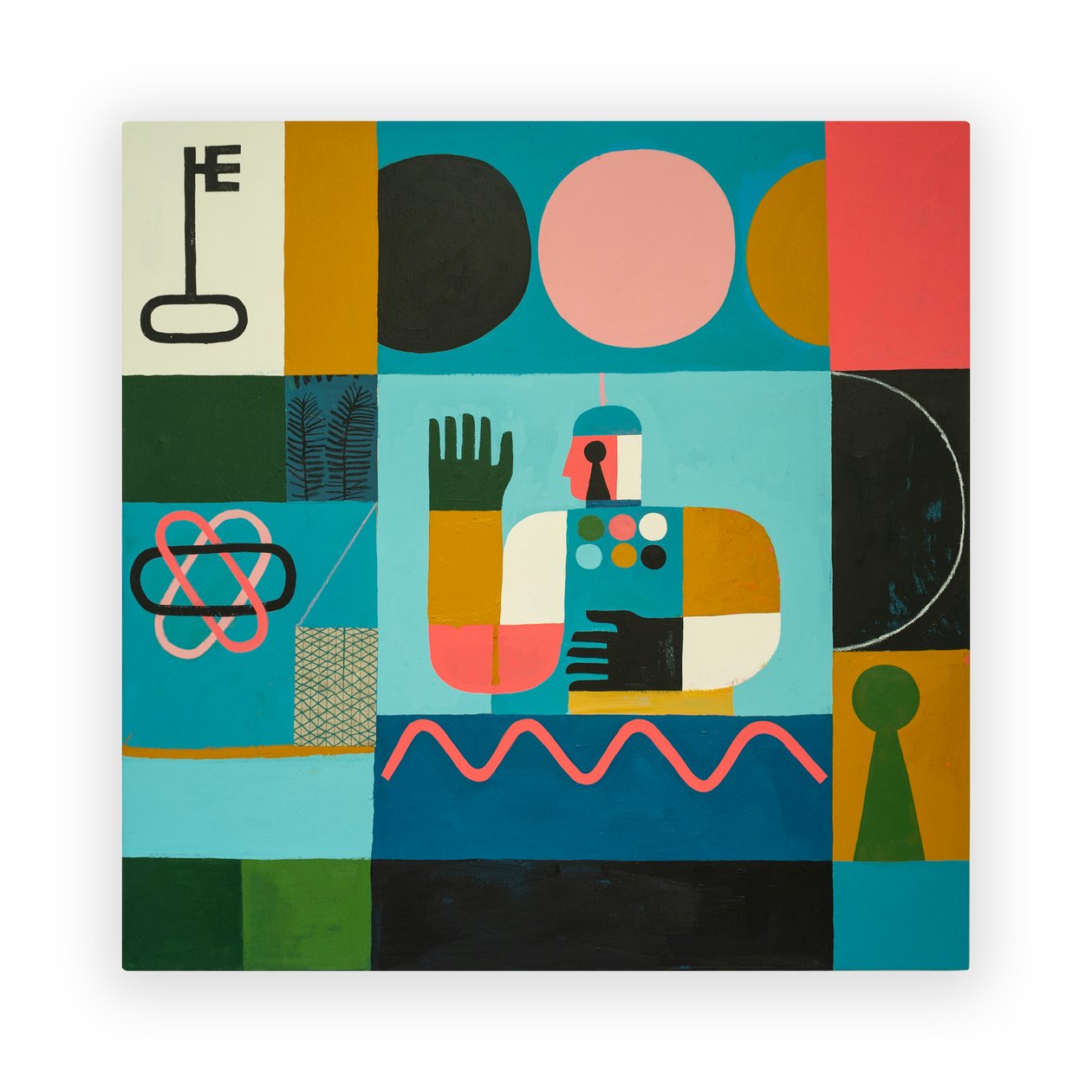 Fale Luny, 2023 (farba i kolaż na płótnie) autorstwa David Shillinglaw