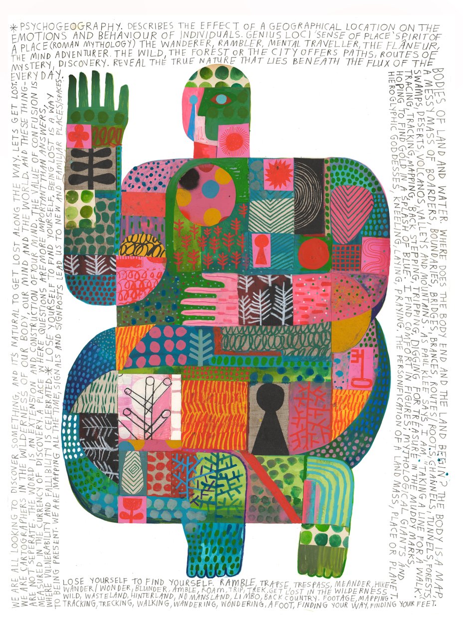 Psycogeography, 2023 (akryl i ołówek na papierze) autorstwa David Shillinglaw