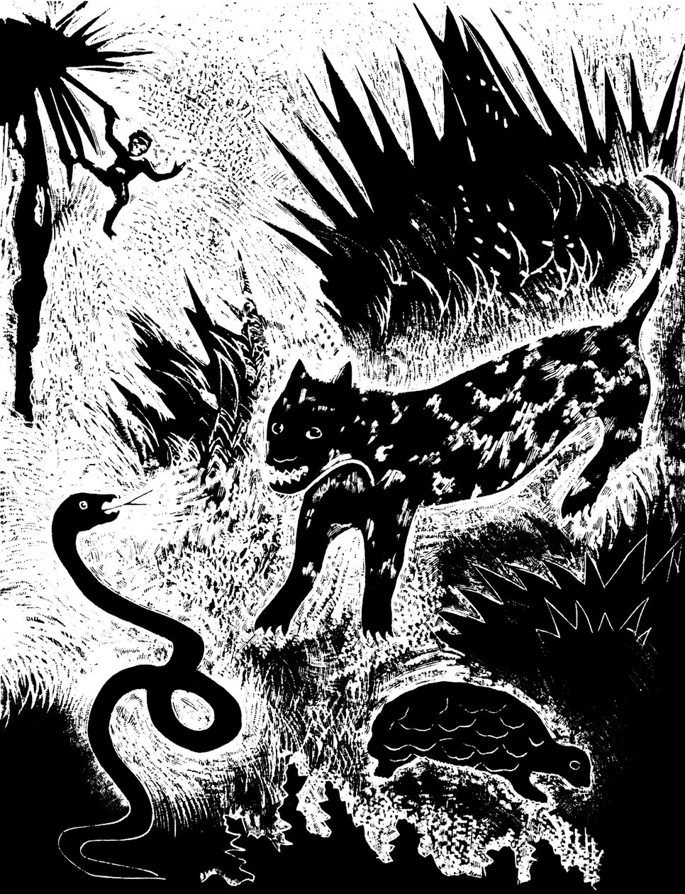 Ilustracja z książki Just so stories… Rudyarda Kiplinga, 1931. autorstwa David Sterenberg