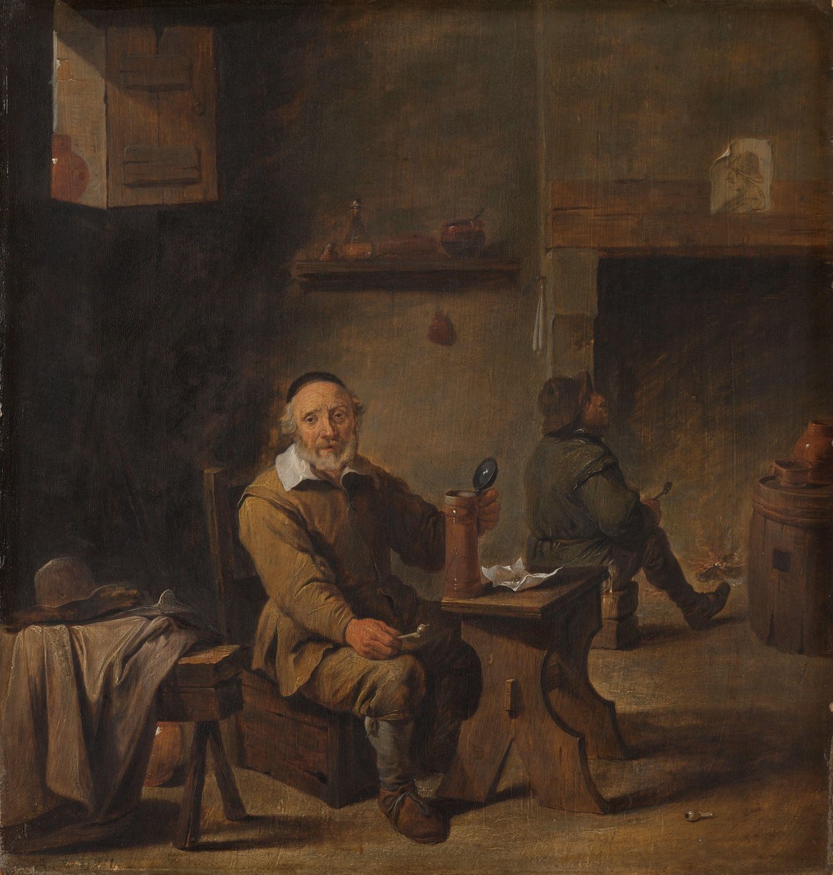 Starszy mężczyzna siedzący w tawernie autorstwa David Teniers (II) (after)