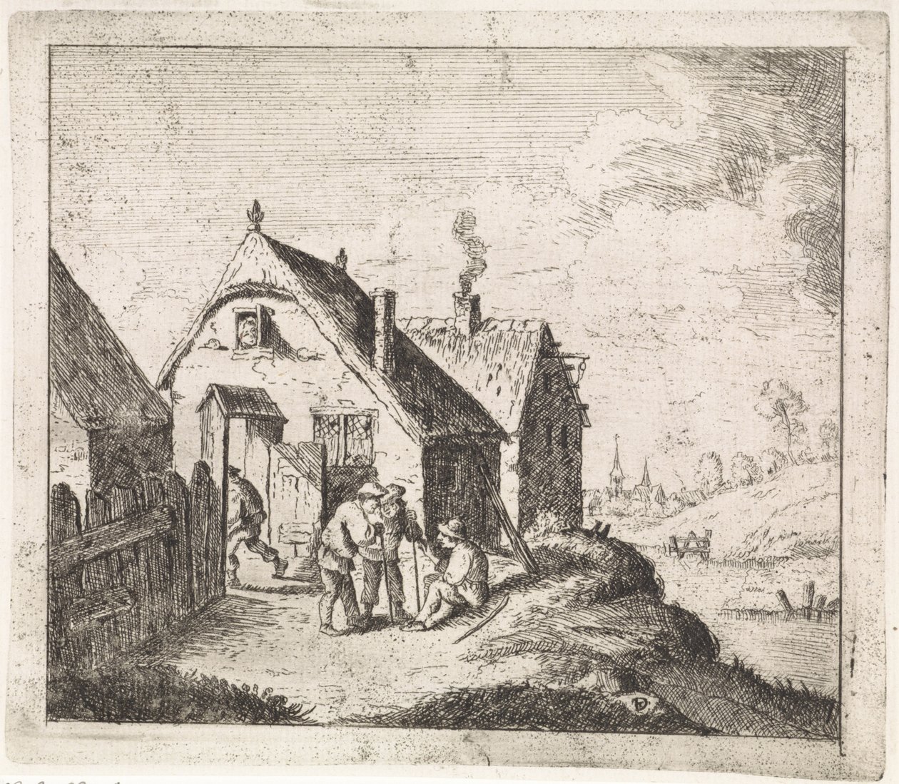 Trzech mężczyzn rozmawiających w domu autorstwa David Teniers (II)
