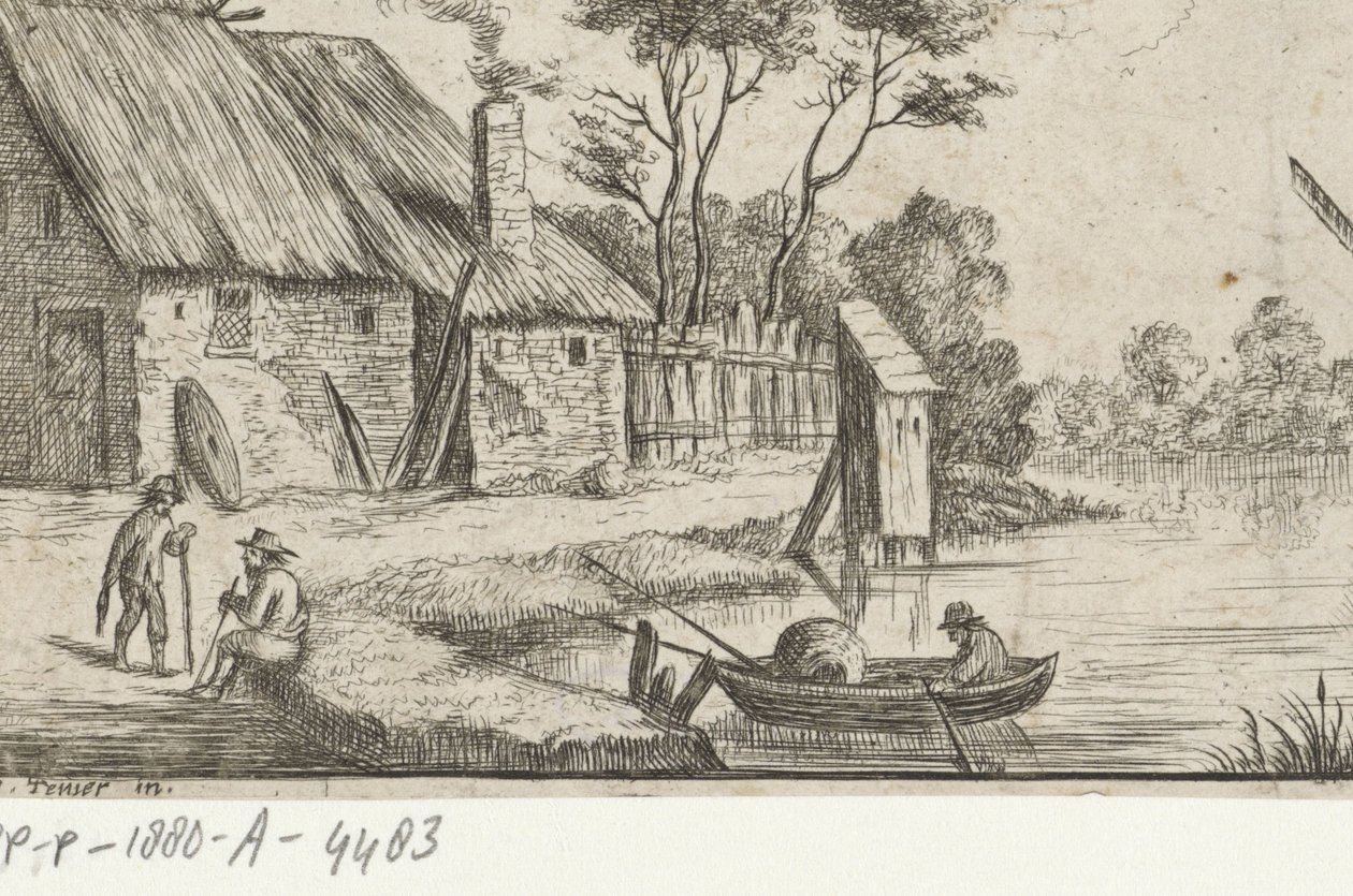Krajobraz z farmą i wodą autorstwa David Teniers (II)