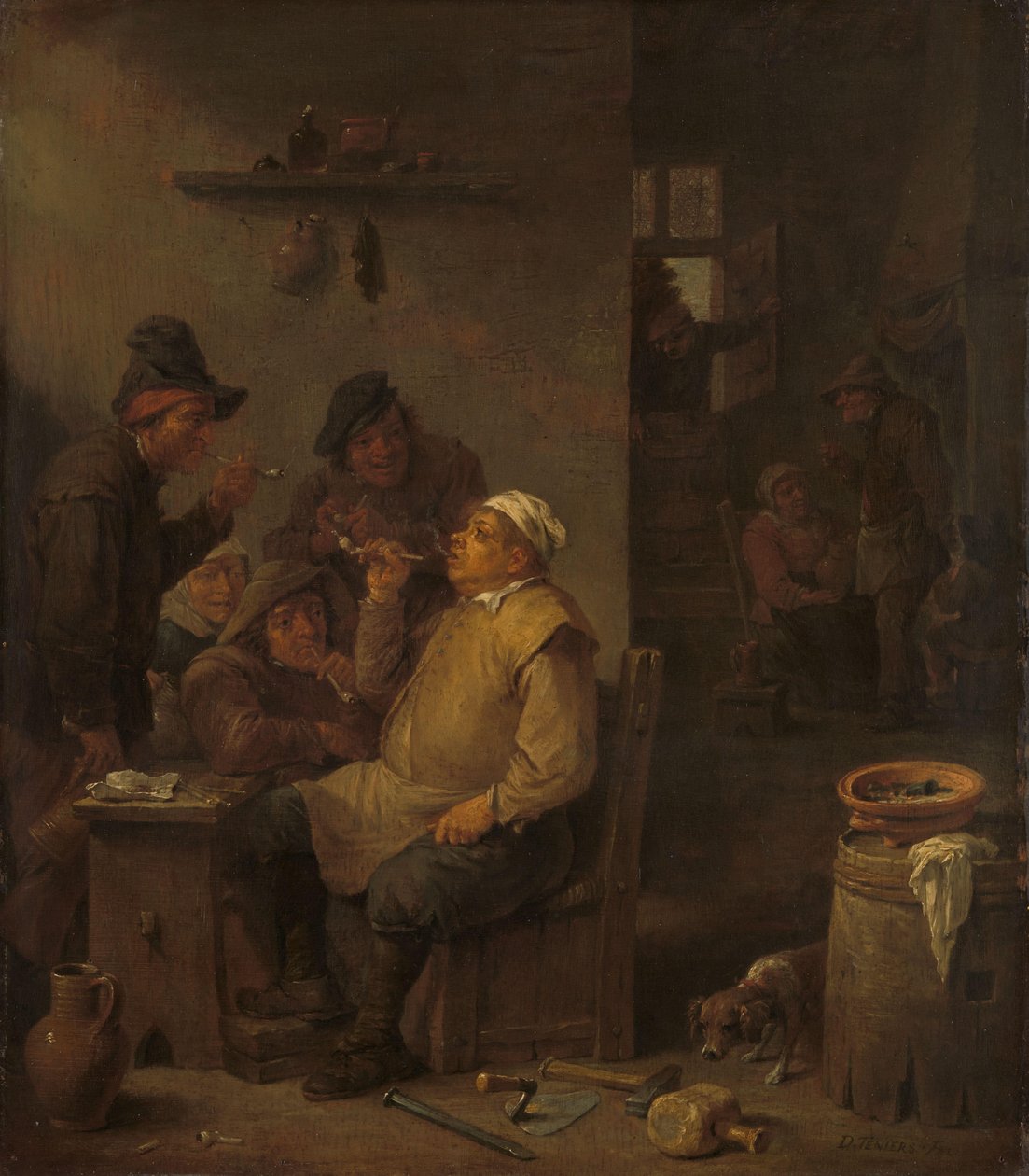 Mason palący z towarzyszami w tawernie autorstwa David Teniers (II)