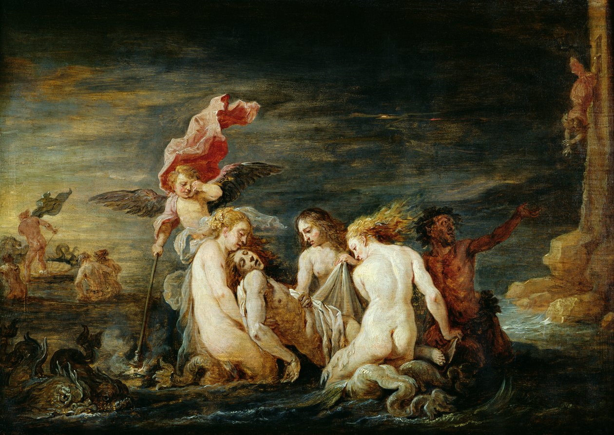 Bohater i Leander: Leander odnaleziony przez Nereidy, kopia obrazu Domenico Feti, 1650-56 autorstwa David Teniers the Younger