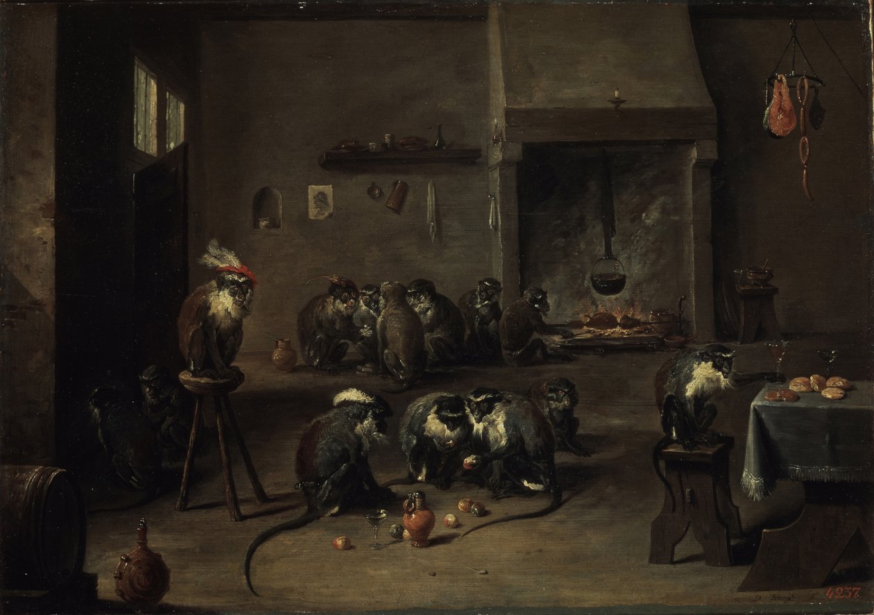 Małpy w kuchni, lata czterdzieste XVII wieku autorstwa David Teniers the Younger