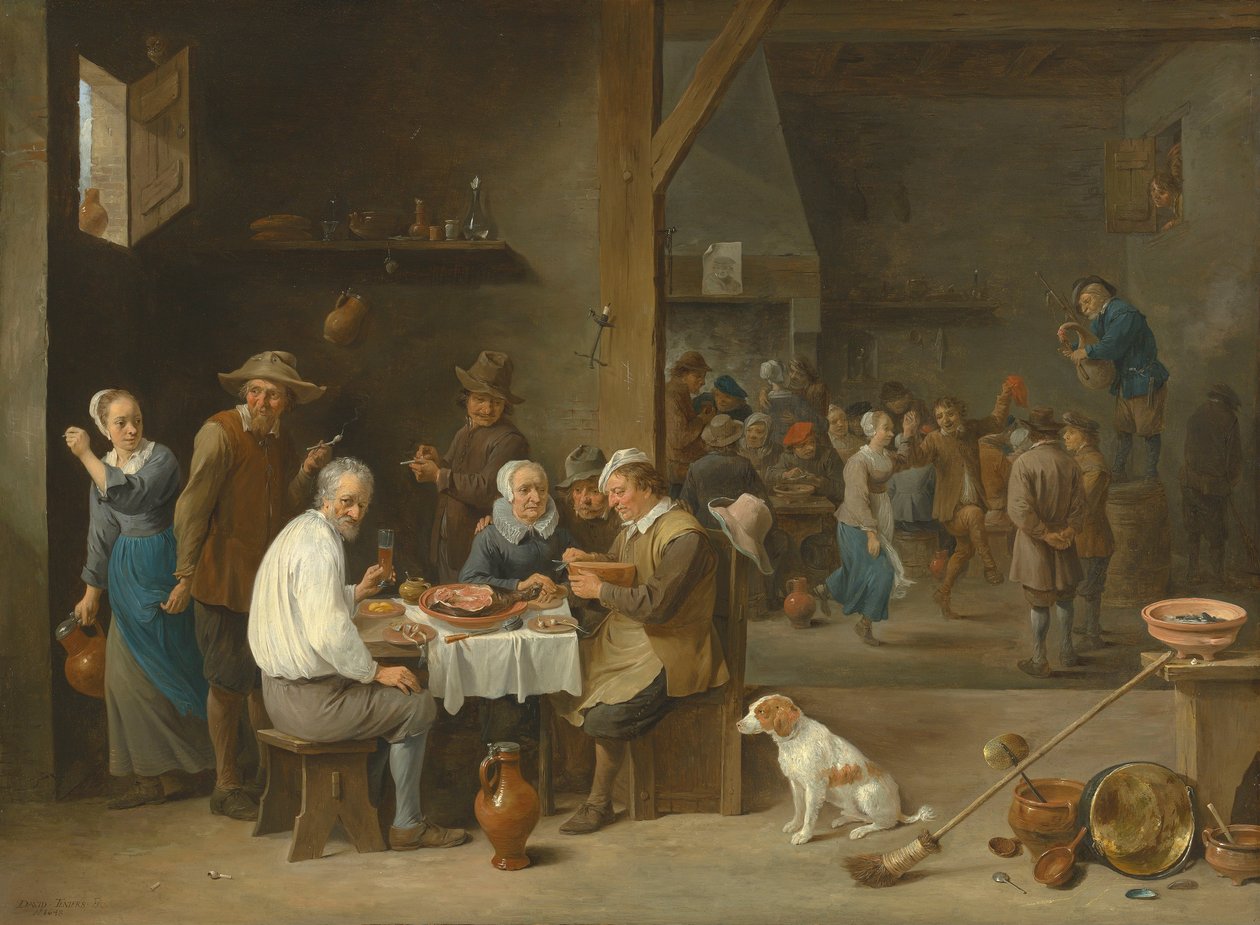 Kolacja z szynką autorstwa David Teniers the Younger