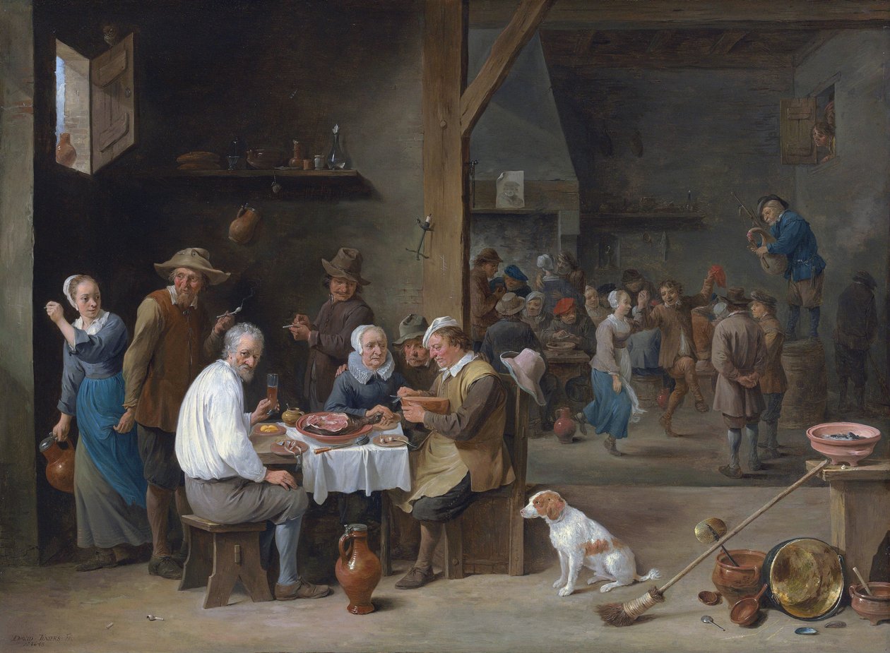 Kolacja z szynką autorstwa David Teniers the Younger