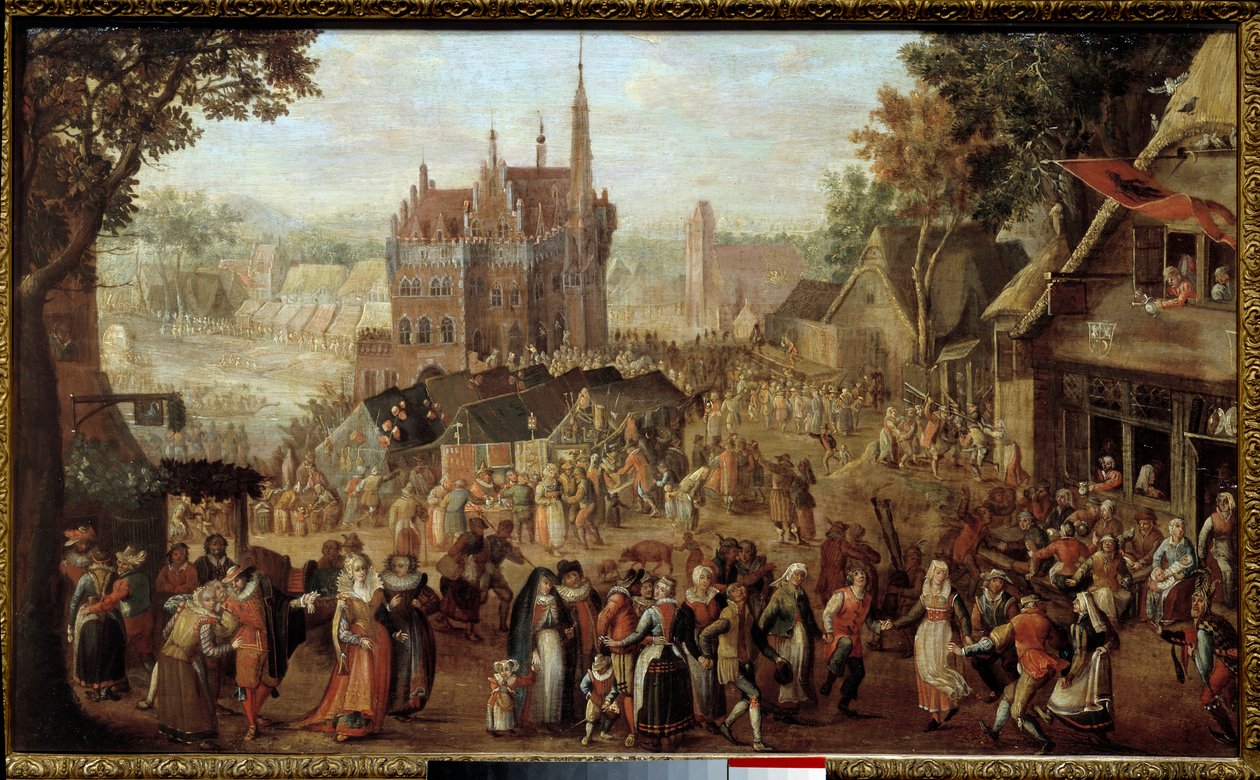 Kermesse w Audenarde (Belgia). Impreza przed wiejskim kościołem. Obraz Davida Vinckboonsa (lub Vinckeboons lub Vinkeboons 1576-1629) autorstwa David Vinckboons