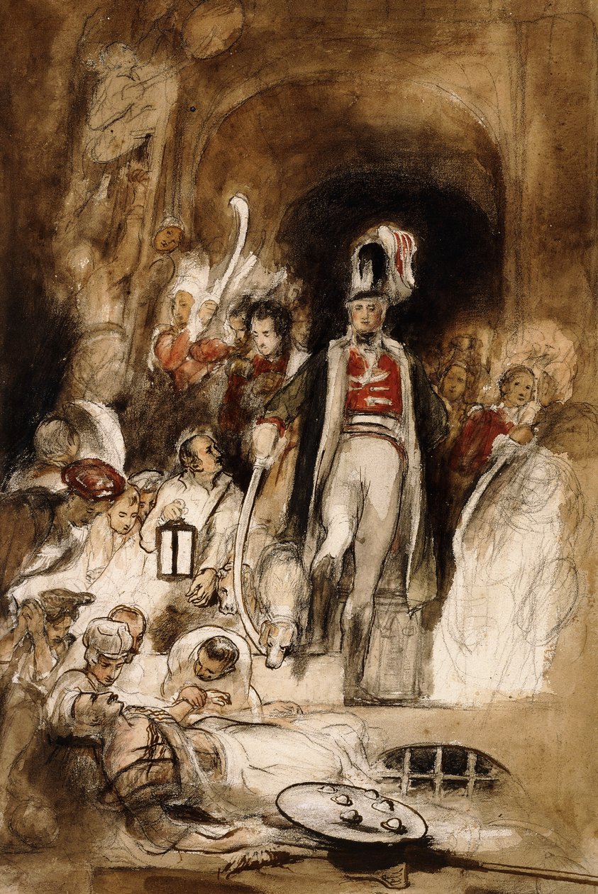 Studium do „Sir David Baird odkrywa ciało Tipu Sahiba”, 1838 r. autorstwa David Wilkie