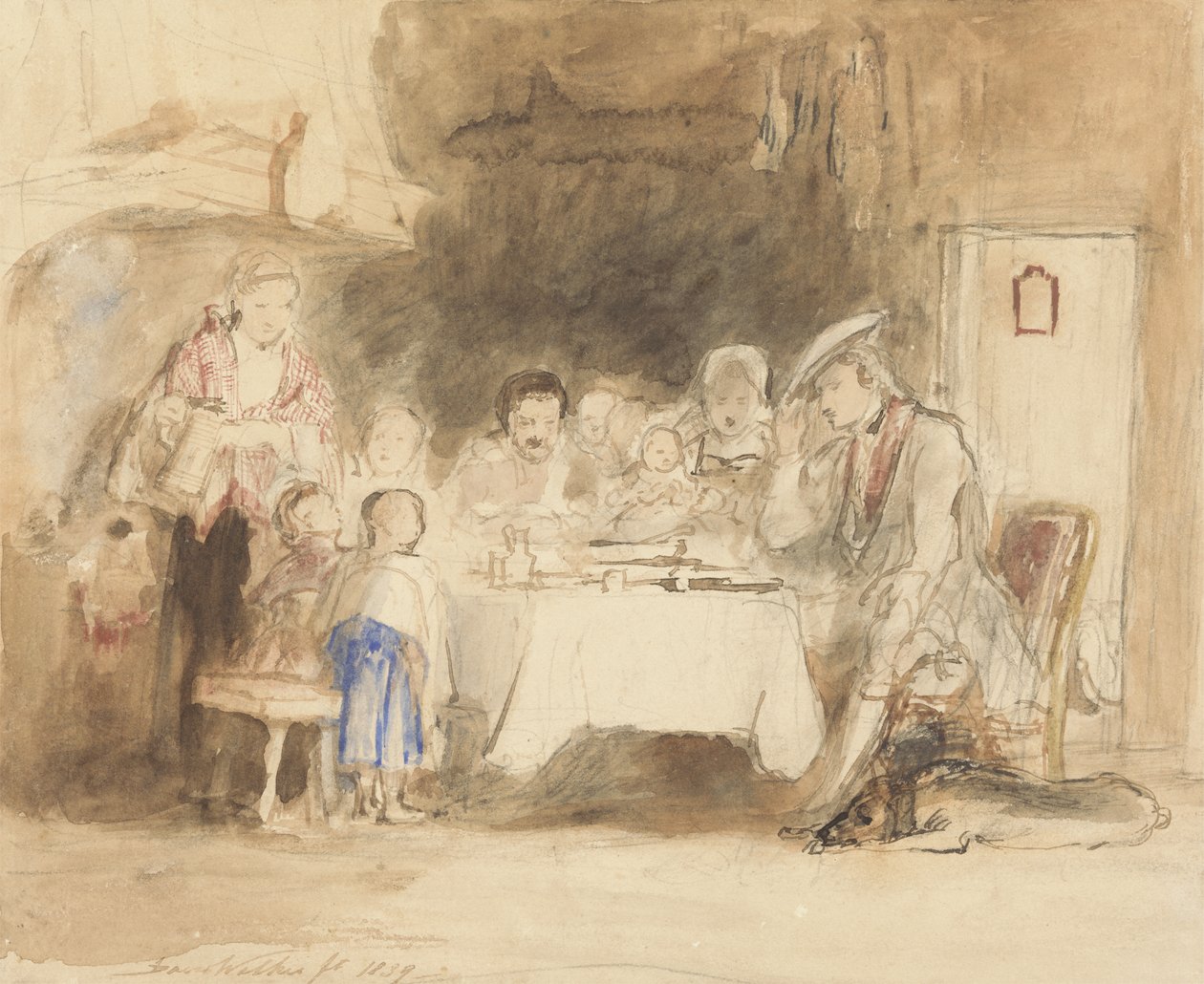 Grace before Meat, 1839 (wc z piórem i atramentem nad grafitem na papierze) autorstwa David Wilkie