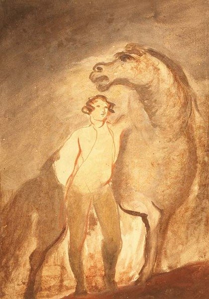 Człowiek i koń (akwarela na papierze) autorstwa David Wilkie