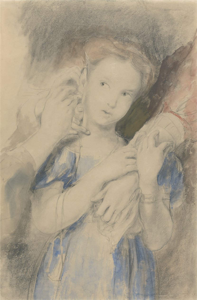 Studium na pierwszy kolczyk (wc, grafit i kreda na papierze) autorstwa David Wilkie