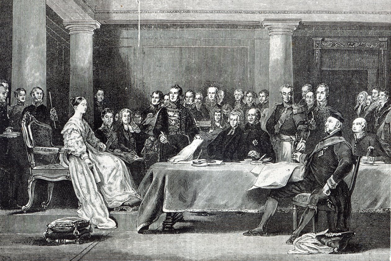 Pierwsza Rada Królowej, z „Godziny wypoczynku”, 1888 r. autorstwa David Wilkie