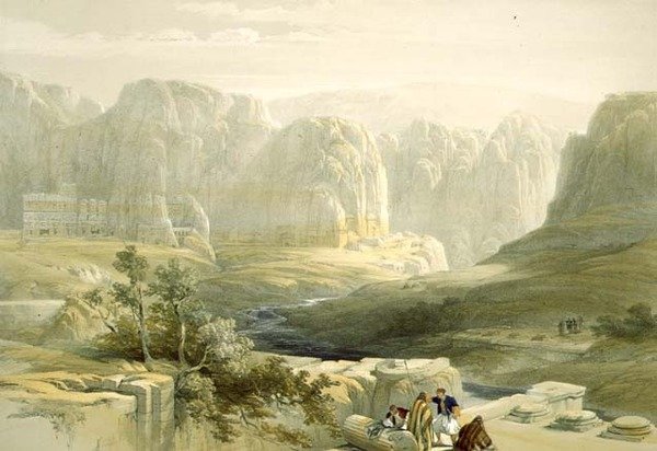 Petra patrząc na południe, 9 marca 1839, tablica 106 z tomu III Ziemi Świętej, sztychowana przez Louisa Haghe (1806-85) wyd. 1849 autorstwa David after Roberts