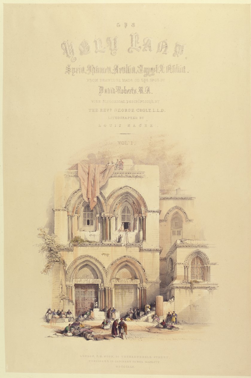 Strona tytułowa z tomu I Ziemi Świętej, rytowana przez Louisa Haghe (1806-1885) opublikowana w Londynie, 1842 autorstwa David after Roberts