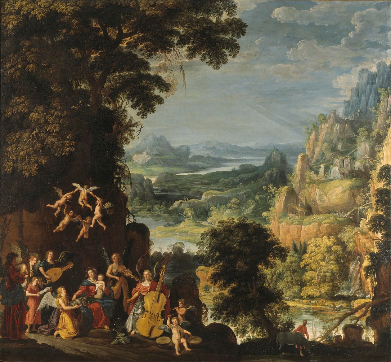 Pejzaż z ucieczką do Egiptu, ok. 1610-40 (olej na dębie) autorstwa David Teniers the Elder