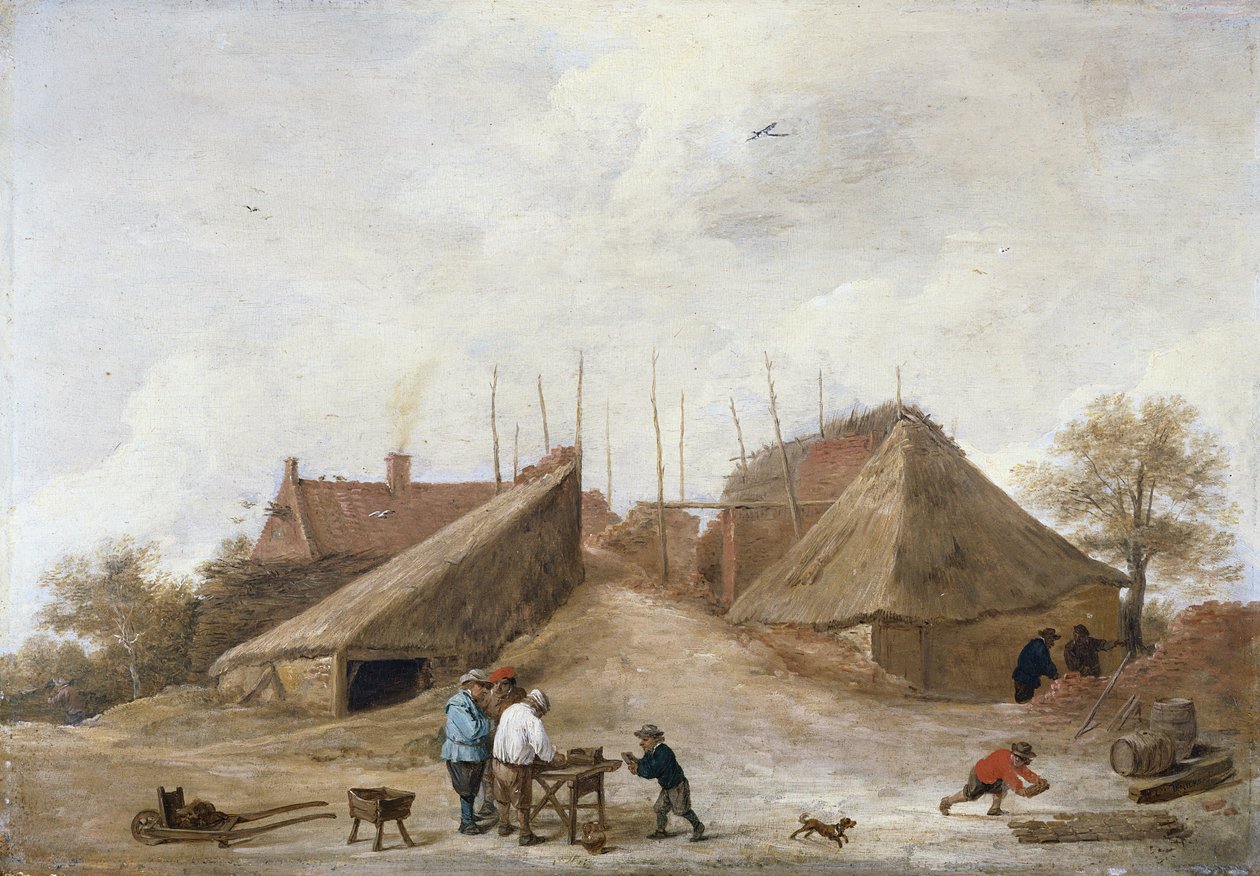 Podwórko z figurami wokół stołu autorstwa David Teniers the Younger
