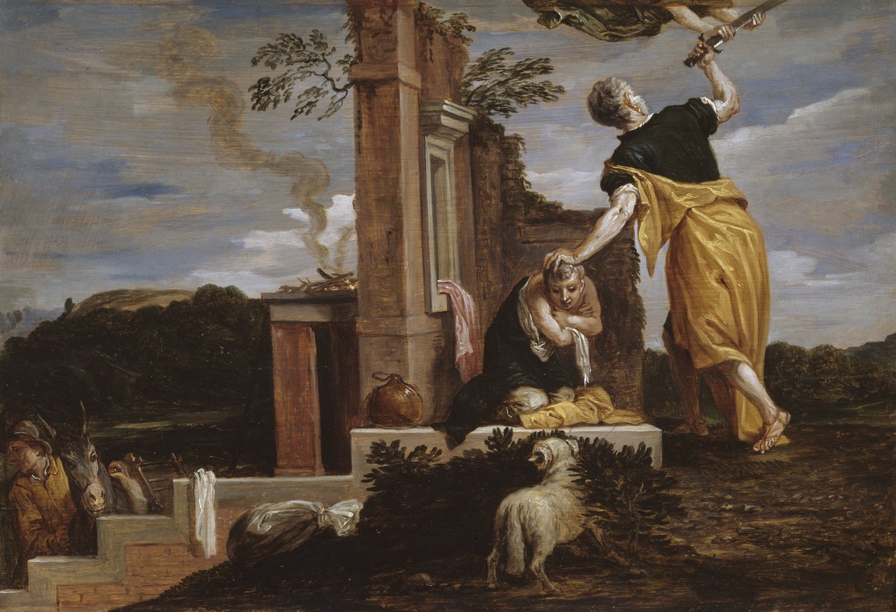 Ofiara Abrahama Izaaka, 1654-56 autorstwa David Teniers the Younger