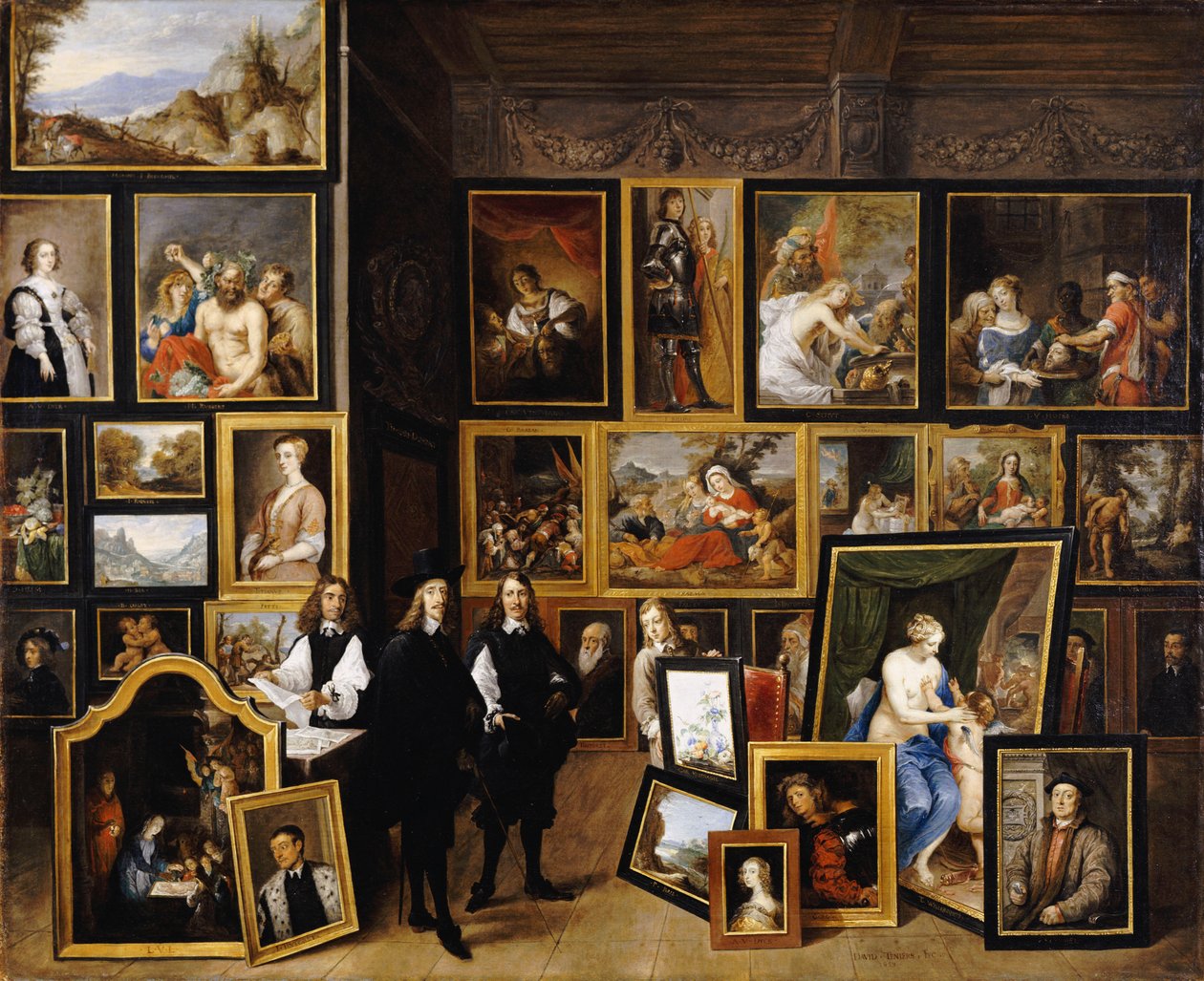 Arcyksiążę Leopold Wilhelm w swojej Galerii Obrazów, z artystą i innymi postaciami autorstwa David Teniers the Younger