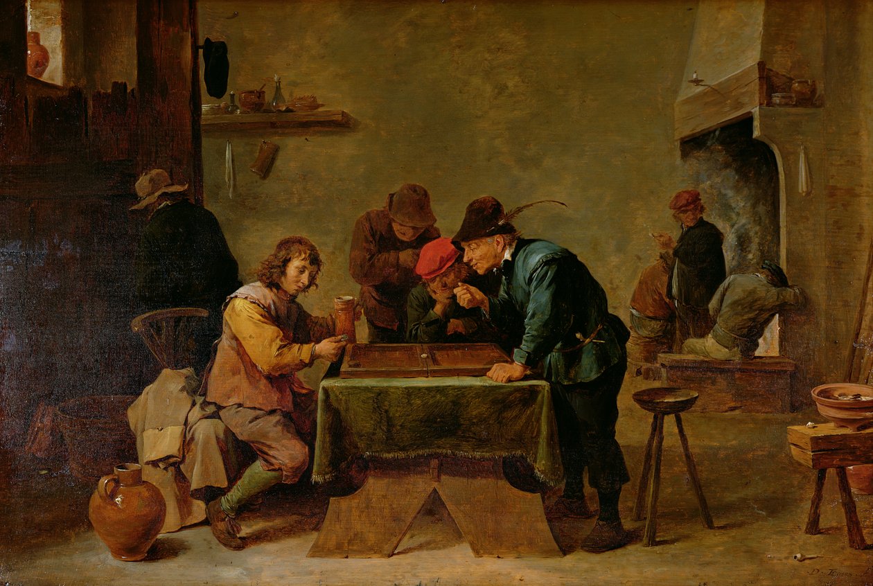 Gracze w tryktraka, ok. 1640-45 (olej na drewnie) autorstwa David Teniers the Younger