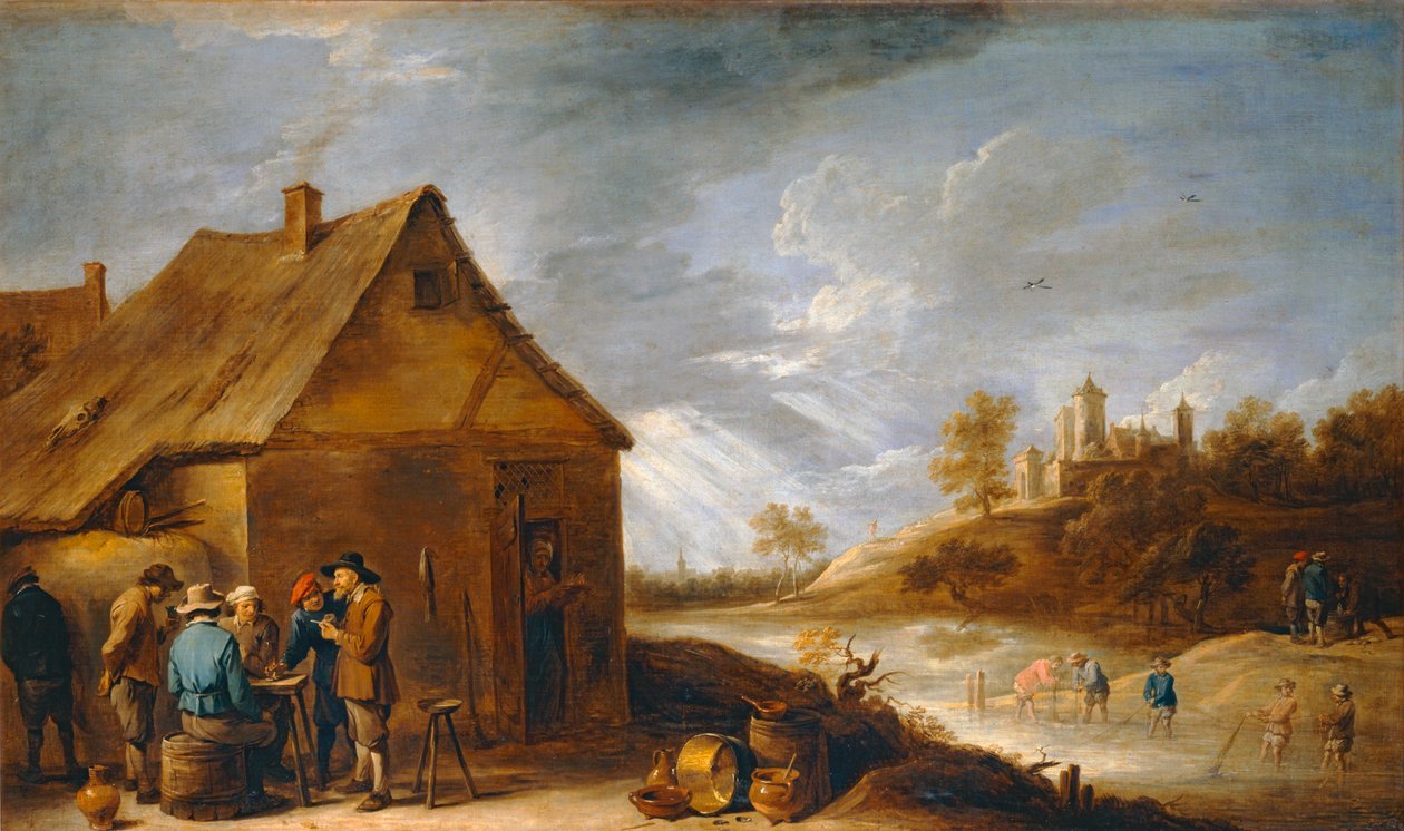 Kabaret w pobliżu rzeki z rybakami ... autorstwa David the Younger Teniers