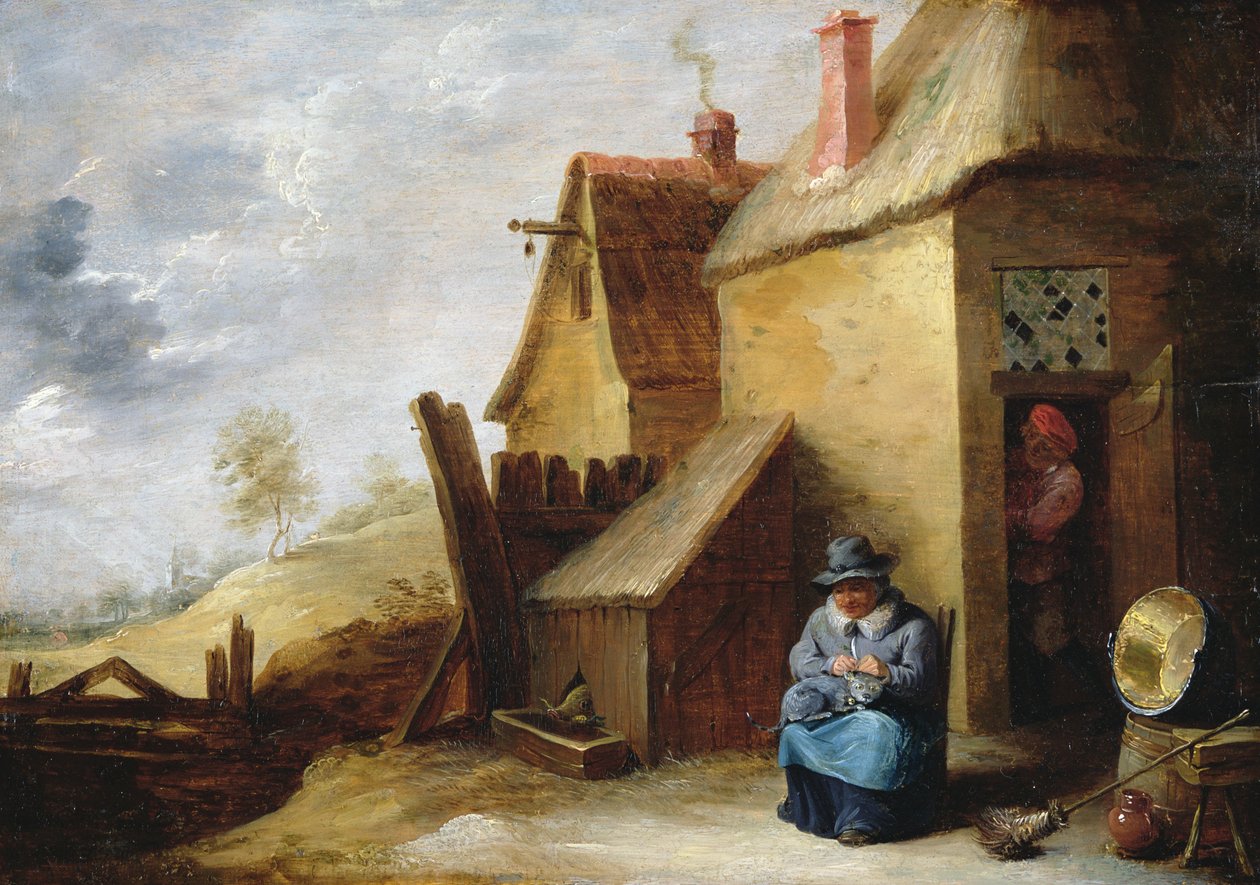 Chata w krajobrazie (olej na desce) autorstwa David the Younger Teniers