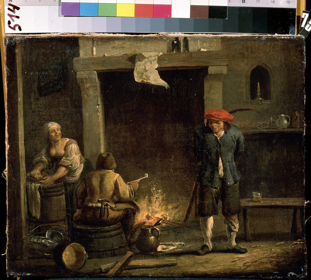 Przed paleniskiem (Przy piekarniku). Obraz Davida Teniersa młodszego (1610-1690). Olej na drewnie, 32 x 53 cm autorstwa David Teniers the Younger