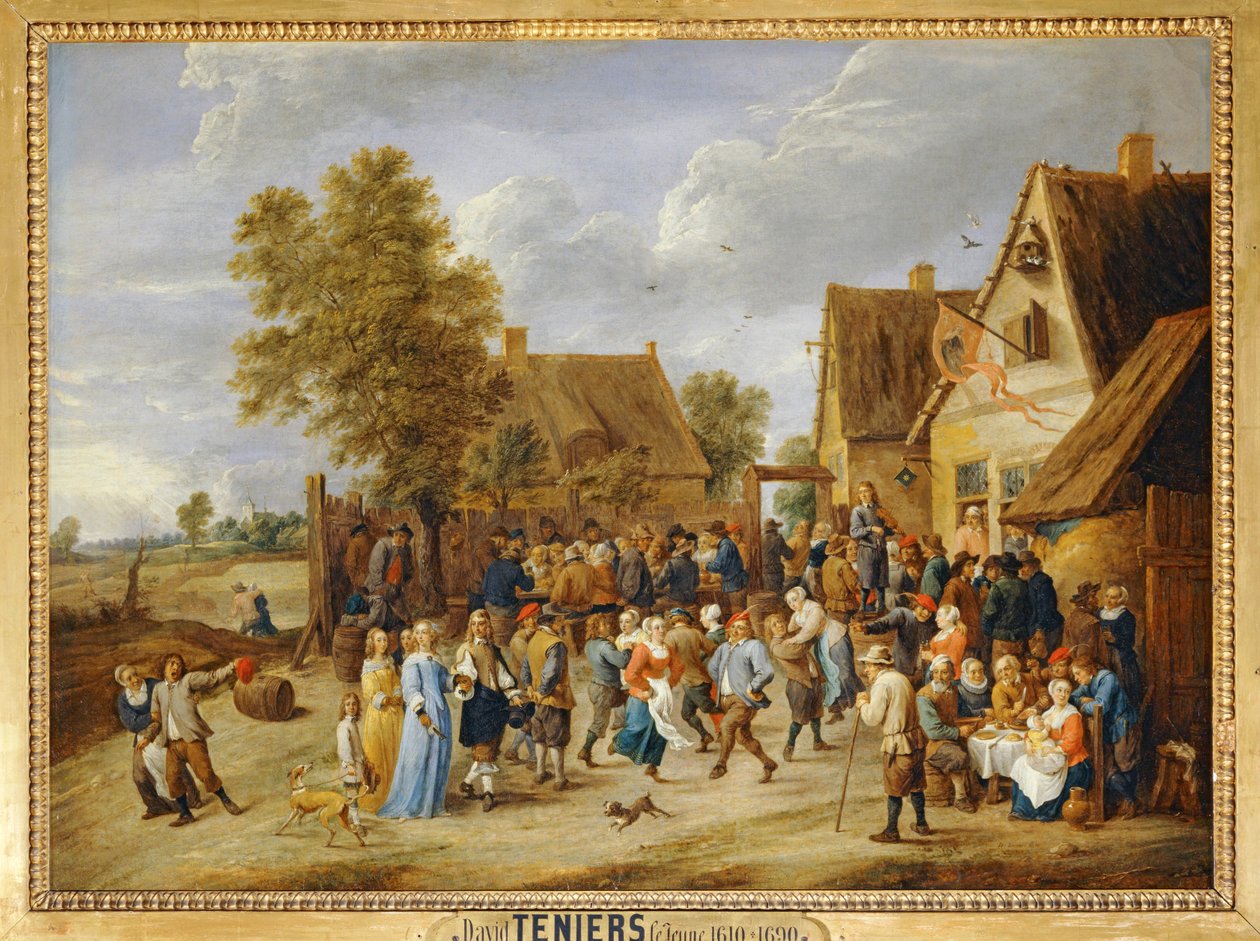 Wiejski festyn z arystokratyczną parą ... autorstwa David the Younger Teniers