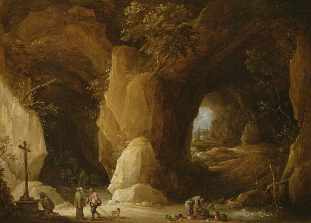 Pustelnicy w jaskini, XVII wiek autorstwa David Teniers the Younger