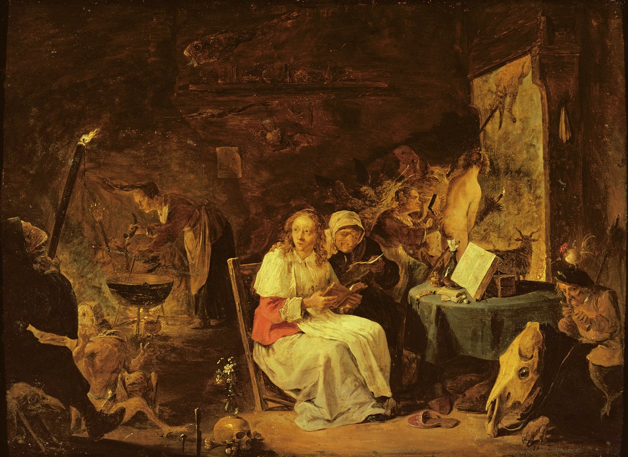 Scena zaklęcia (olej na miedzi zamontowany na masonit) autorstwa David Teniers the Younger