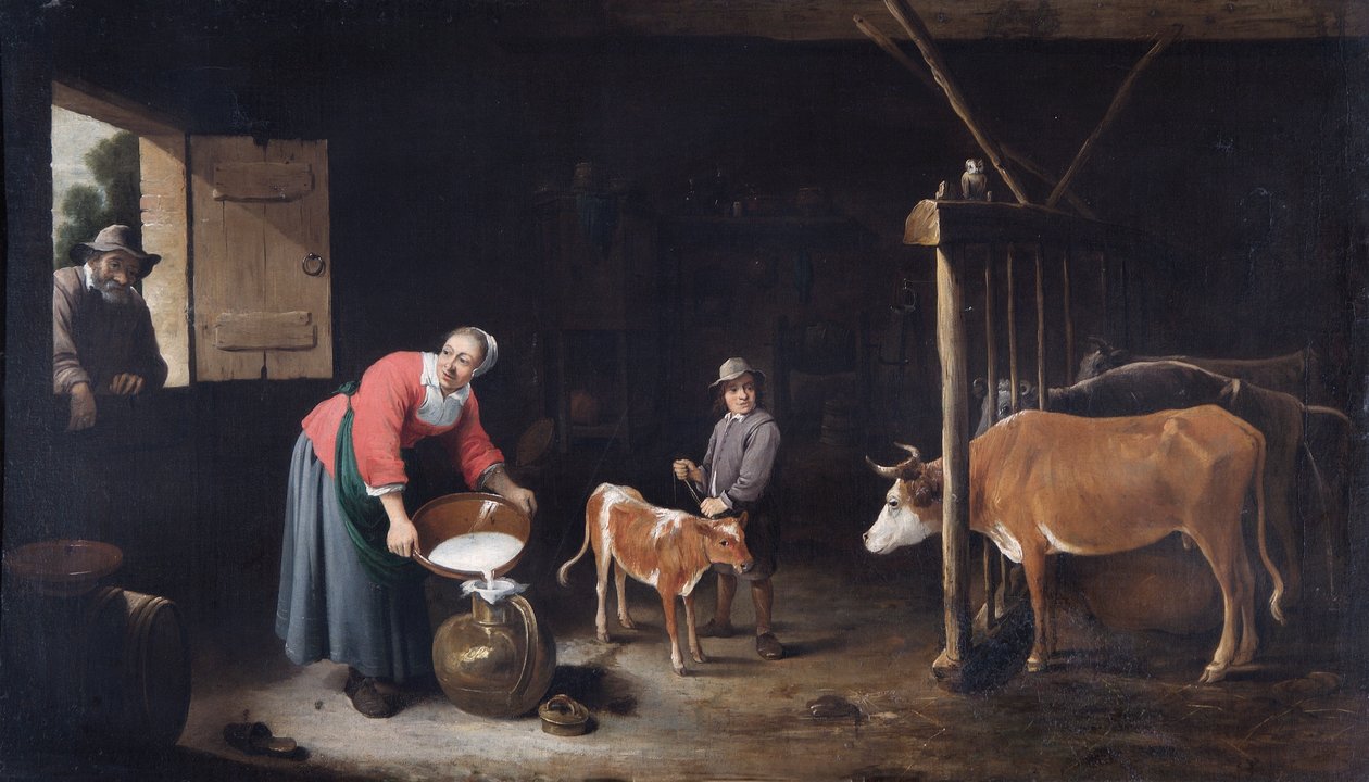 Wnętrze obory, ok. 1640-50 (olej na płótnie) autorstwa David Teniers the Younger