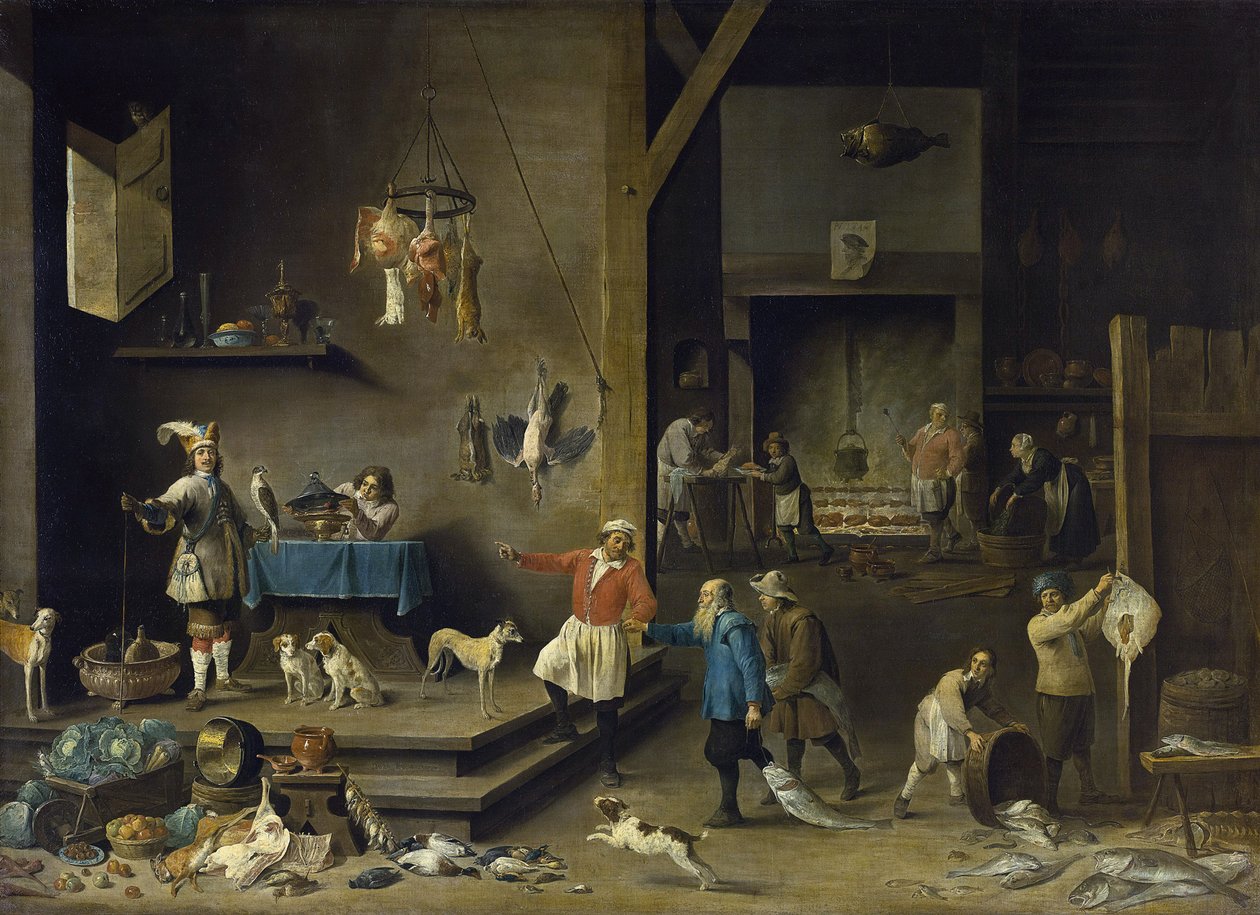 Kuchnia - David Teniers, młodszy (1610-1690). olej na płótnie autorstwa David Teniers the Younger