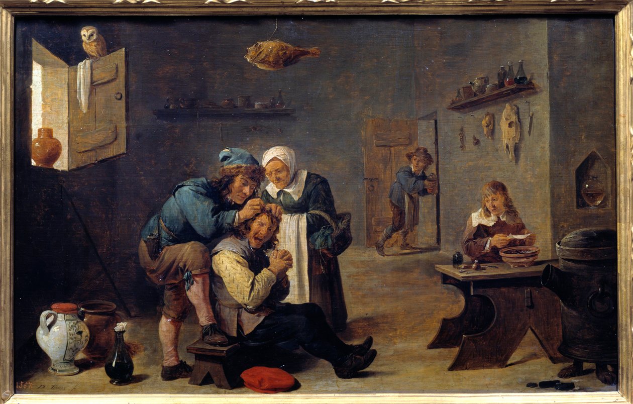 Medycyna: „”Operacja chirurgiczna”” Obraz Davida Teniersa II Młody (1610-1690) (ec.flam.) Niedz. 0,33x0,25 m Madryt, Muzeum Prado autorstwa David Teniers the Younger
