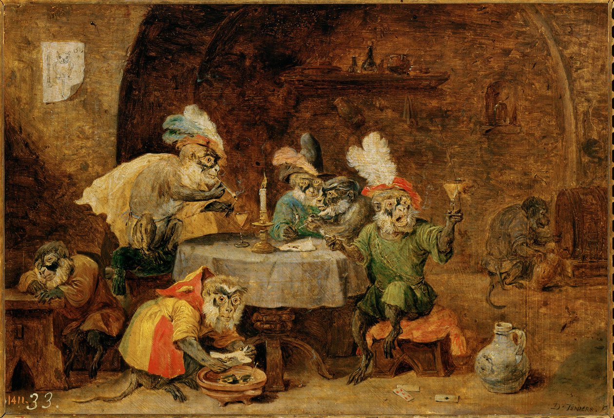 Małpy pijące i palące ... autorstwa David the Younger Teniers