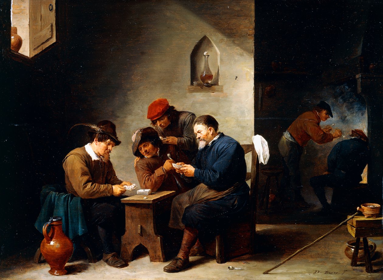 Chłopi na Kartki w Chacie, ok.1644-45 autorstwa David Teniers the Younger