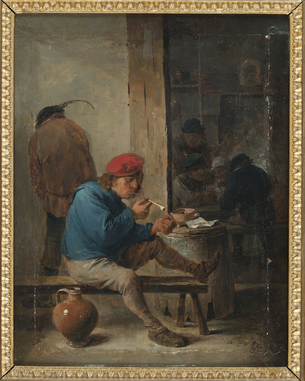 Scene de taverne avec fumeurs - Scena tawerny z palaczami, autorstwa Teniersa, Davida Młodszego (1610-1690). Olej na drewnie. Wymiar : 23,9x19 cm. Muzeum Narodowe w Sztokholmie autorstwa David Teniers the Younger