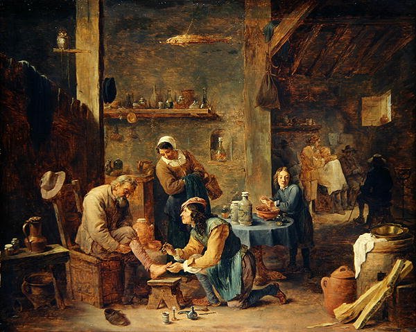 The Barbers Shop (olej na dębie) autorstwa David Teniers the Younger