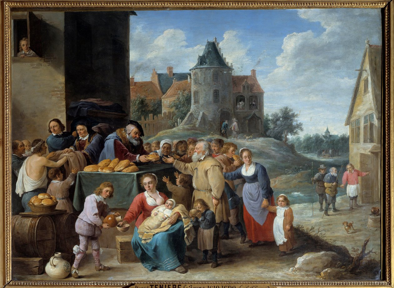Siedem dzieł Misericordu Oto obowiązki miłosierdzia, którym podlegają chrześcijanie. Obraz Davida Teniersa II młodego (1610-1690) autorstwa David Teniers the Younger