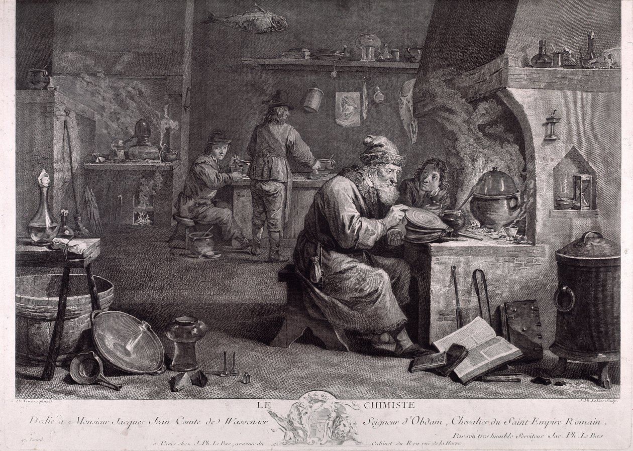 Laboratorium alchemika (grafika) autorstwa David Teniers the Younger