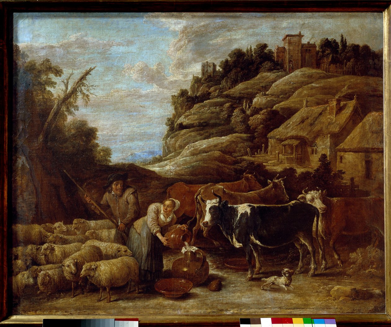 Dojenie stada. Obraz Davida II Teniersa Młody (1610-1690) Ec. Bujda. autorstwa David Teniers the Younger
