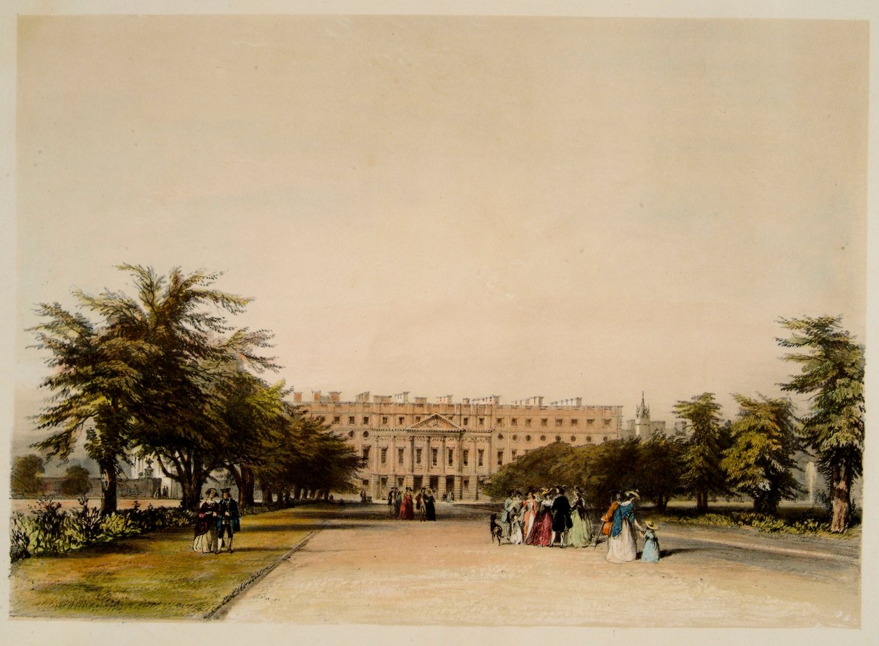 East Front i Great Fountain Garden, Hampton Court (akwarela na papierze) autorstwa David the younger Cox