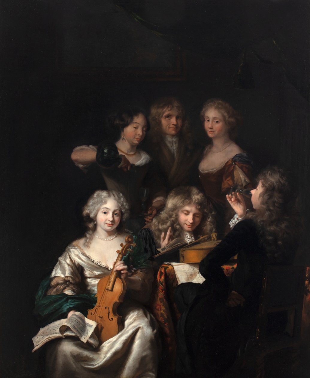 Kompania muzyczna, ok. 1670-90 (olej na płótnie) autorstwa David van der Plas