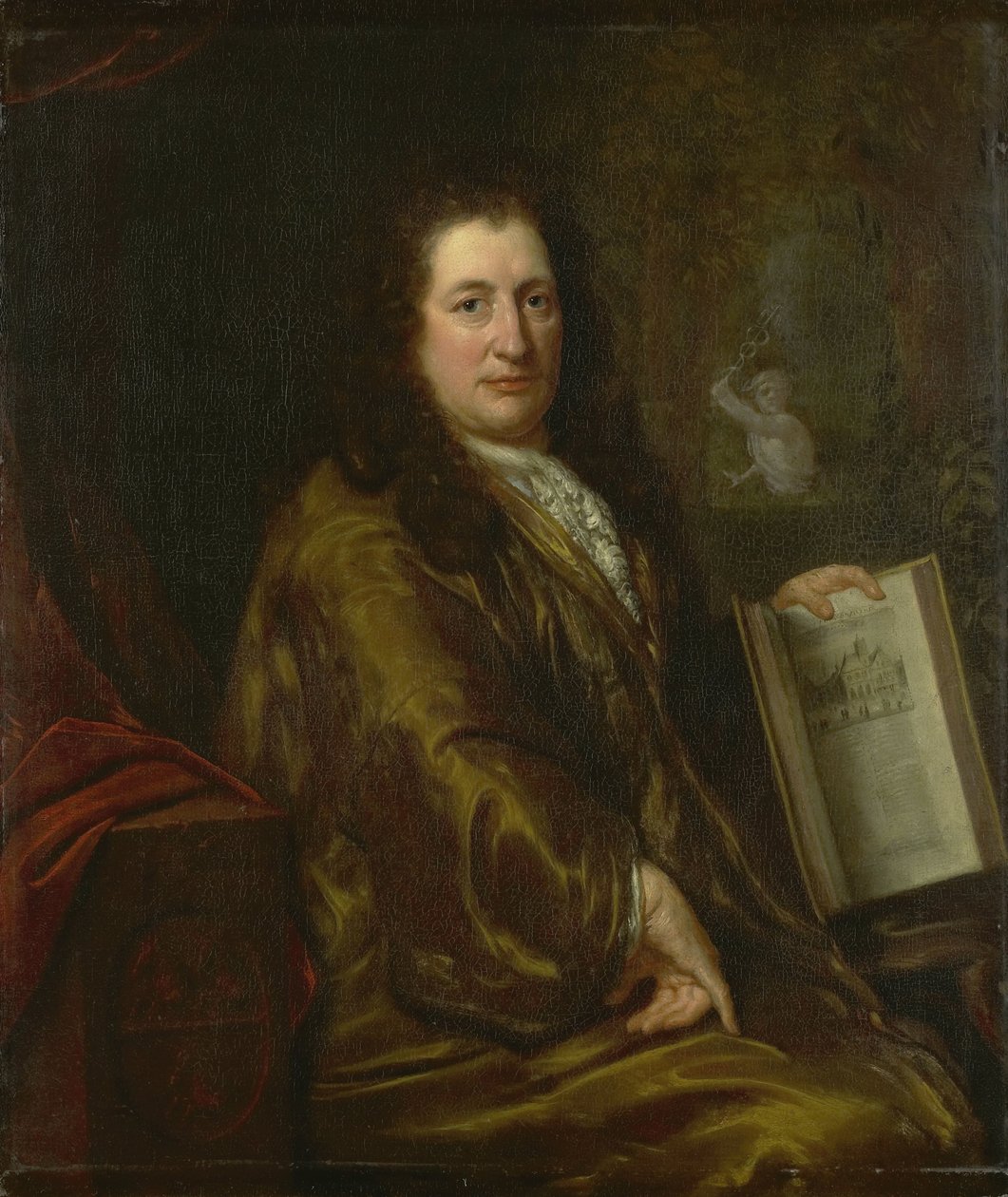 Portret Caspara Commelina, księgarza, wydawcy gazet i autora oficjalnej historii Amsterdamu „Beschrijvinghe van Amsterdam” z 1693 r. autorstwa David van der Plas