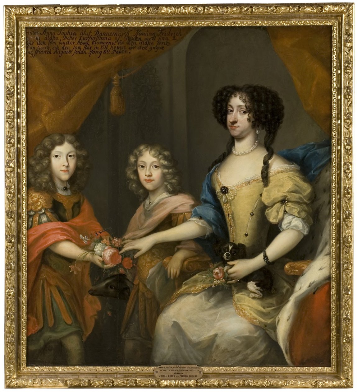 Anna Sofia, 1647–1717, księżniczka Danii, elektorka Saksonii, jej synowie: Johann Georg IV, 1668–1697, elektor Saksonii, Fryderyk August I / August II Mocny, 1670–1733, elektor Saksonii, król Polski autorstwa David von Krafft