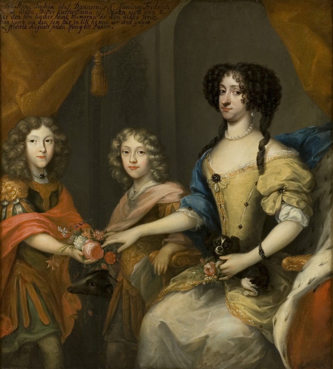 Anna Sofia, księżniczka duńska, elektorka saska, z synami Johannem Georgiem i Fryderykiem Augustem, ok.1680 autorstwa David von Krafft