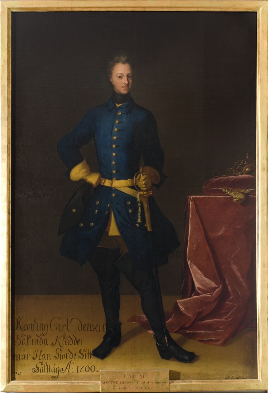Charles XII, roi de Suede - Portret króla Szwecji Karola XII (1682-1718), autorstwa Kraffta, Davida, von (1655-1724). Olej na płótnie. Wymiar : 249x165 cm. Muzeum Narodowe w Sztokholmie autorstwa David von Krafft
